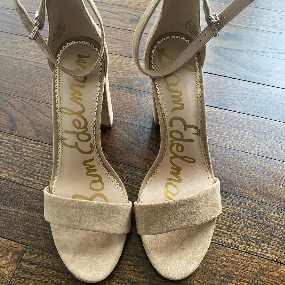 Sam Edelman Nude Suede Ankle-Strap Block Heels( new)